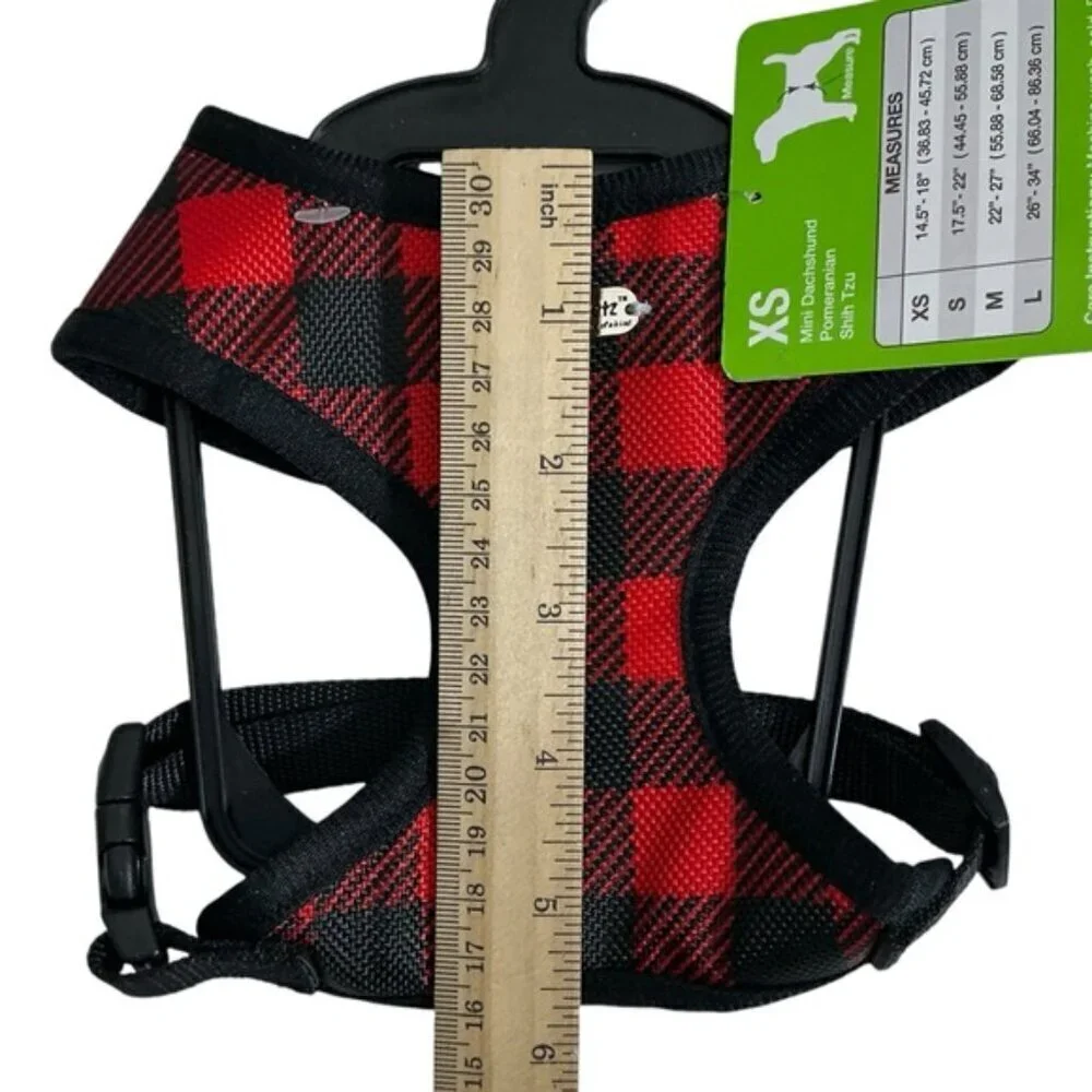 Unique Petz Dog Harness XS Adjustable Comfy Red Black Tartan Plaid Size XS